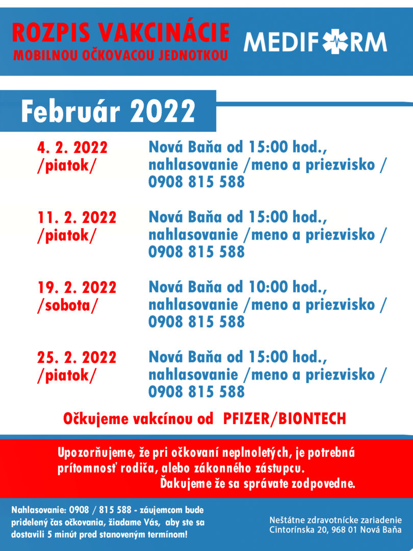 mediform.sk Nové termíny vakcinácie na február 2022 3
