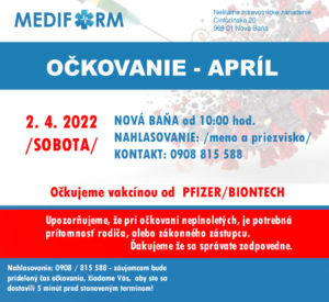 Očkovanie aj bez registrácie 02.04.2022